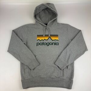 Patagonia Mens Size S Line Logo Midweight Organic Cotton Pullover Hoodie Gray
